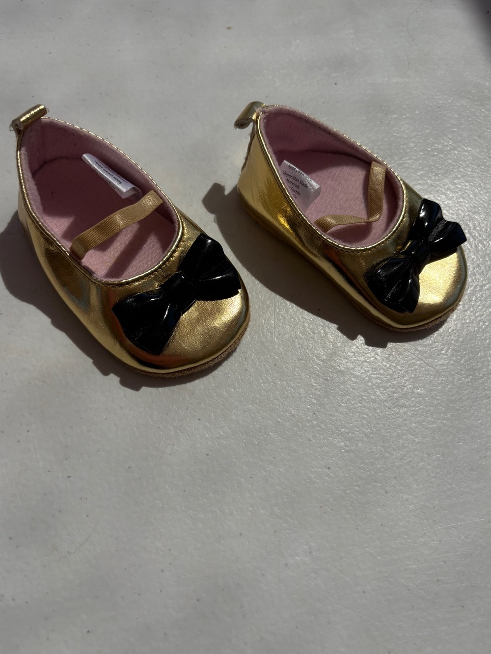 Baby Girl Metallic Gold Ballet Shoes with Black Bow - Picture 2 of 6